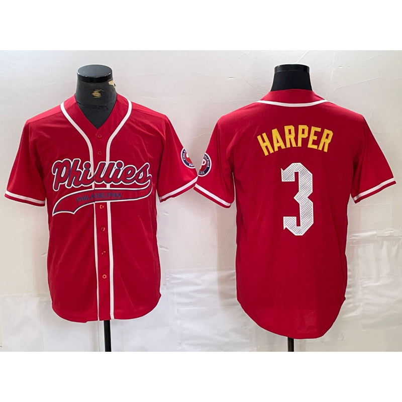 Philadelphia Phillies #3 Bryce Harper Red CLOTHIN Cool Base Stitched Jersey