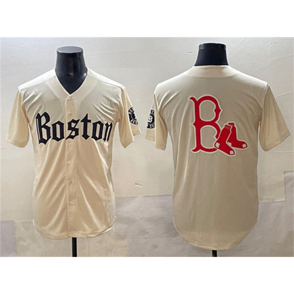 Boston Red Sox Team Big Logo Cream CLOTHIN Gothic Vapor Limited Stitched Jersey