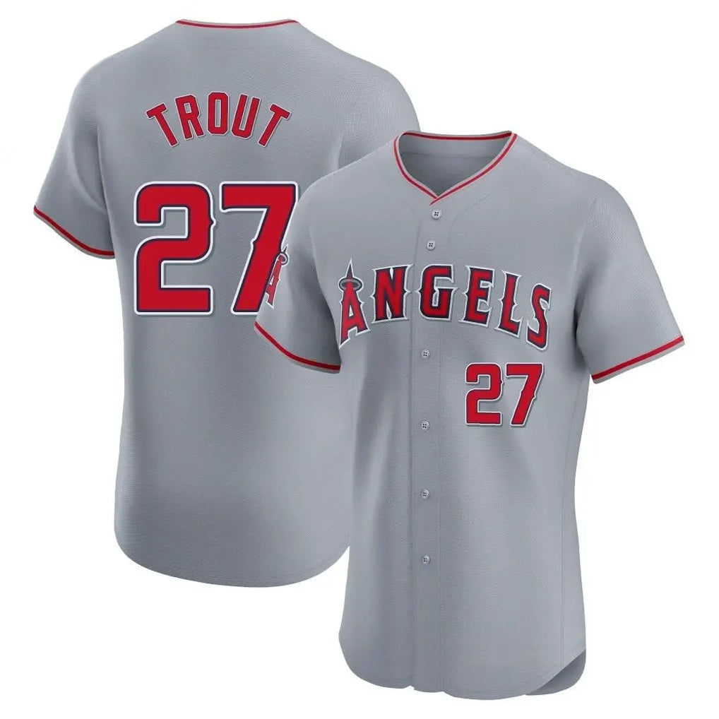 Los Angeles Angels #27 Mike Trout Player Gray CLOTHIN Home Limited Elite Stitched Jerseys