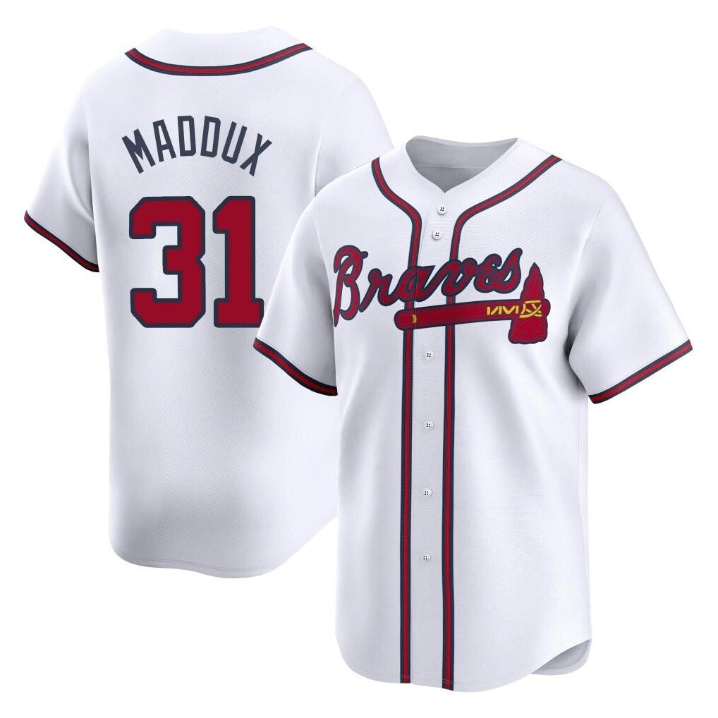 Atlanta Braves #31 Greg Maddux Player White CLOTHIN Limited Home Game Stitched Jerseys