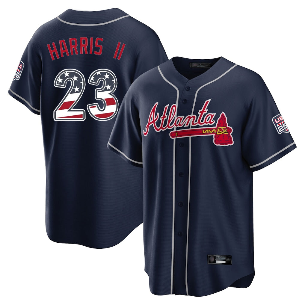 Atlanta Braves #23 Michael Harris II Player Navy CLOTHIN USA 250 Fourth Of July Limited Home Game Stitched Jerseys