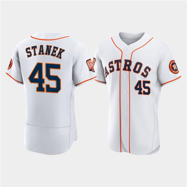 Houston Astros #45 Ryne Stanek White CLOTHIN 60th Anniversary Flex Base Stitched Jersey
