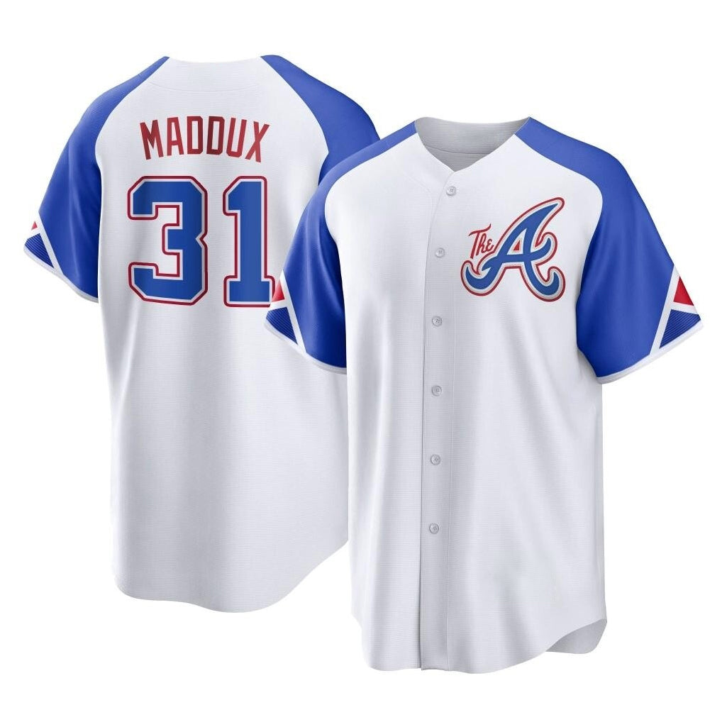 Atlanta Braves #31 Greg Maddux Player White CLOTHIN City Connect Home Game Stitched Jerseys