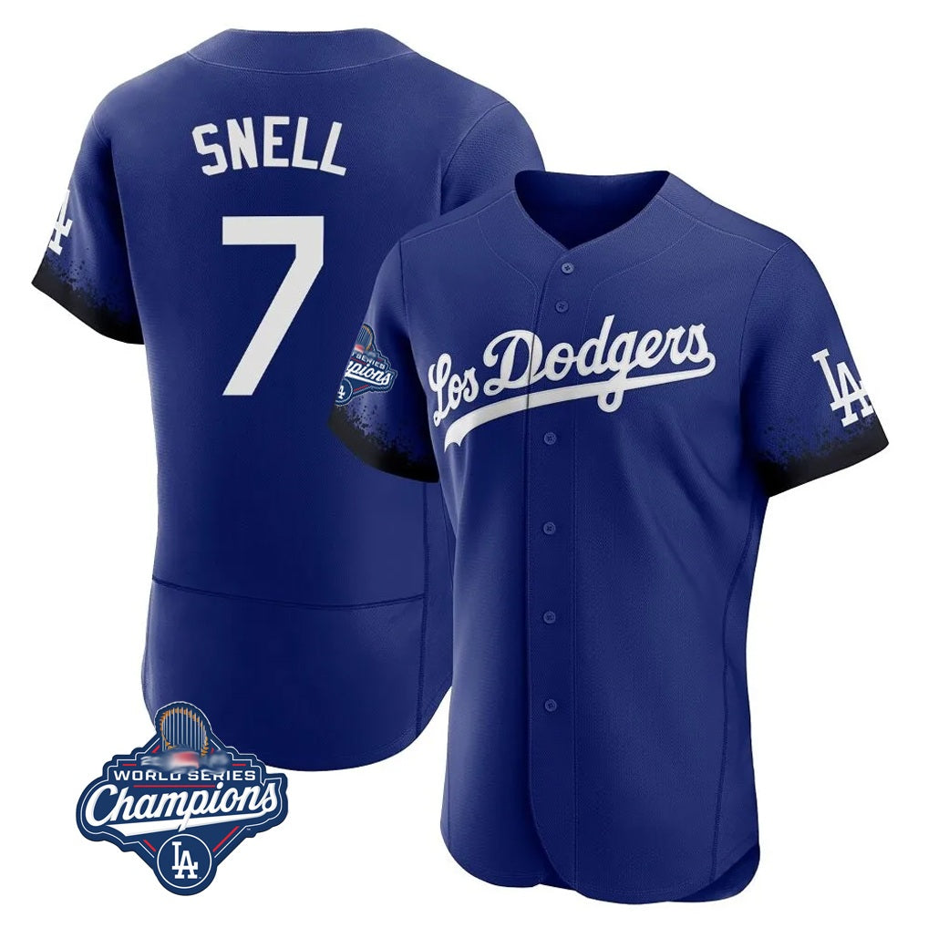 Los Angeles Dodgers #7 Blake Snell Player Royal CLOTHIN City Connect Elite World Series Meet Home Stitched Jerseys