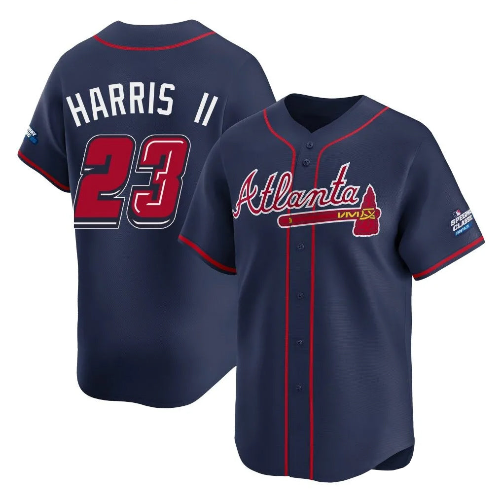 Atlanta Braves #23 Michael Harris II Player Navy CLOTHIN 2025 Speedway Classic Home Game Stitched Jerseys