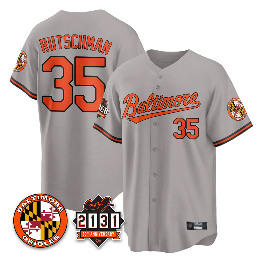 Baltimore Orioles #35 Adley Rutschman Player Gray CLOTHIN 30th Anniversary of 2131 Home Game Stitched Jerseys