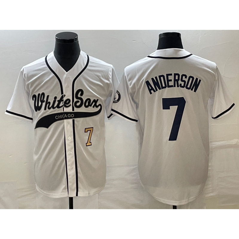 Chicago White Sox #7 Tim Anderson Number White CLOTHIN Cool Base Stitched Jersey