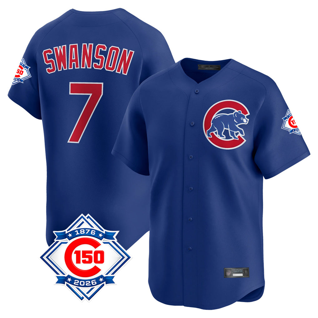 Chicago Cubs #7 Dansby Swanson Player Royal CLOTHIN 150th Anniversary Limited Home Stitched Jerseys