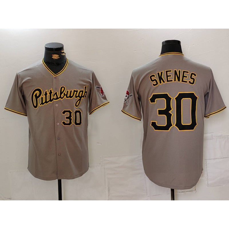 Pittsburgh Pirates #30 Paul Skenes Number Grey CLOTHIN Stitched Jersey