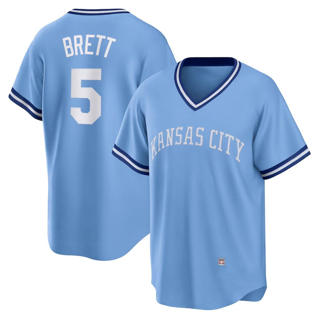 Kansas City Royals #5 George Brett Light Blue CLOTHIN Road Cooperstown Collection Player Jersey