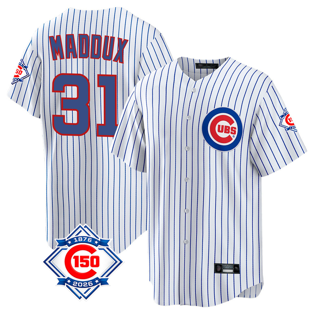 Chicago Cubs #31 Greg Maddux Player White CLOTHIN 150th Anniversary Home Game Stitched Jerseys