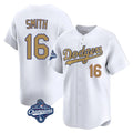 Los Angeles Dodgers #16 Will Smith Player White Gold CLOTHIN World Series Meet Collection Limited Home Stitched Jerseys