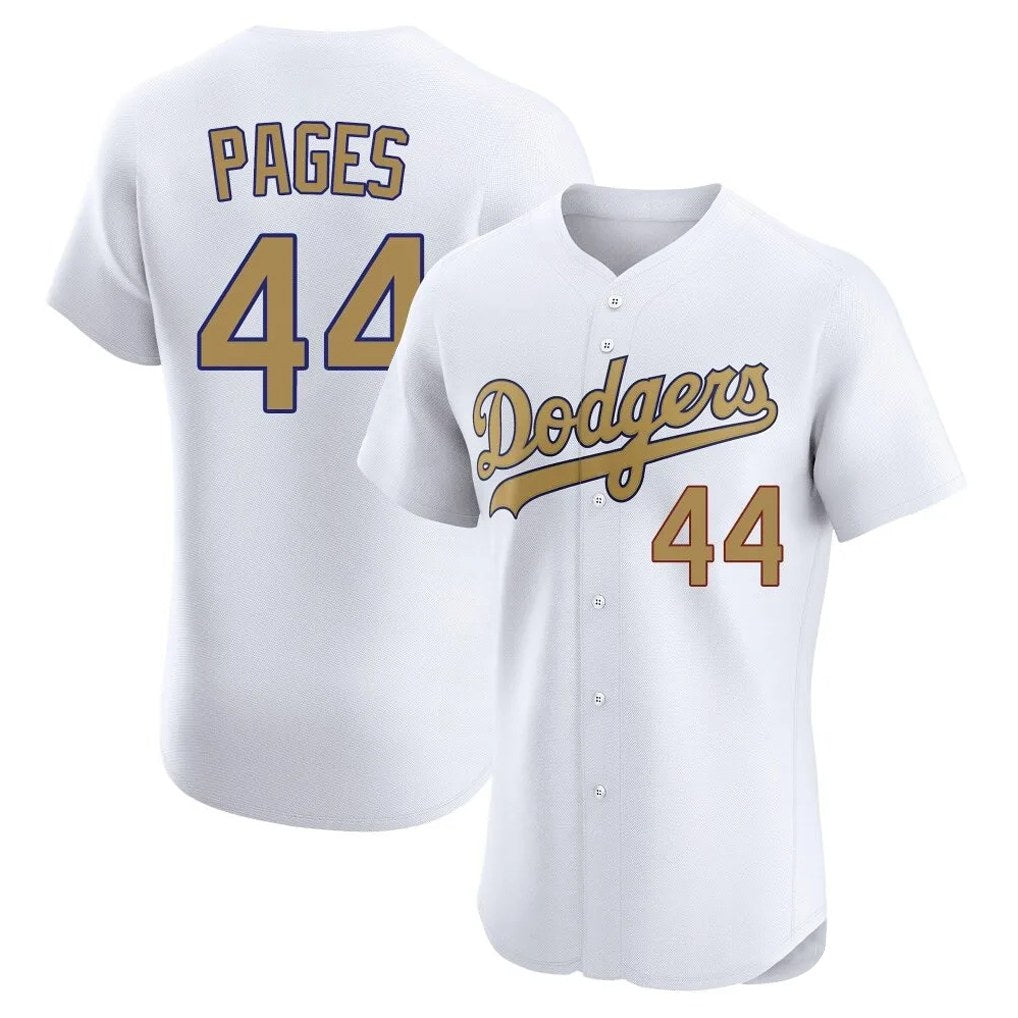 Los Angeles Dodgers #44 Andy Pages Player White Gold CLOTHIN Limited Elite Home Stitched Jerseys