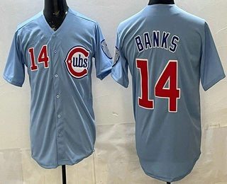Chicago Cubs #14 Ernie Banks Baby Blue CLOTHIN Limited Jersey