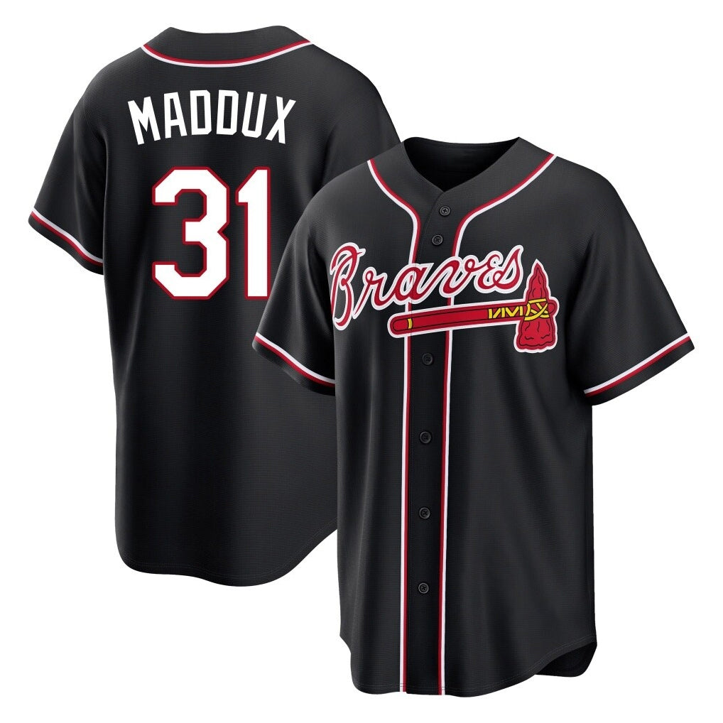Atlanta Braves #31 Greg Maddux Player Black CLOTHIN Fashion Out Game Stitched Jerseys