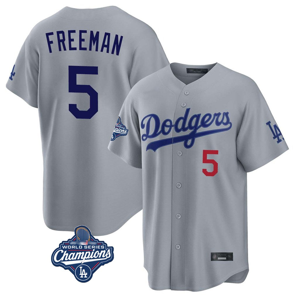 Los Angeles Dodgers #5 Freddie Freeman Player Gray CLOTHIN World Series Meet Game Home Stitched Jerseys