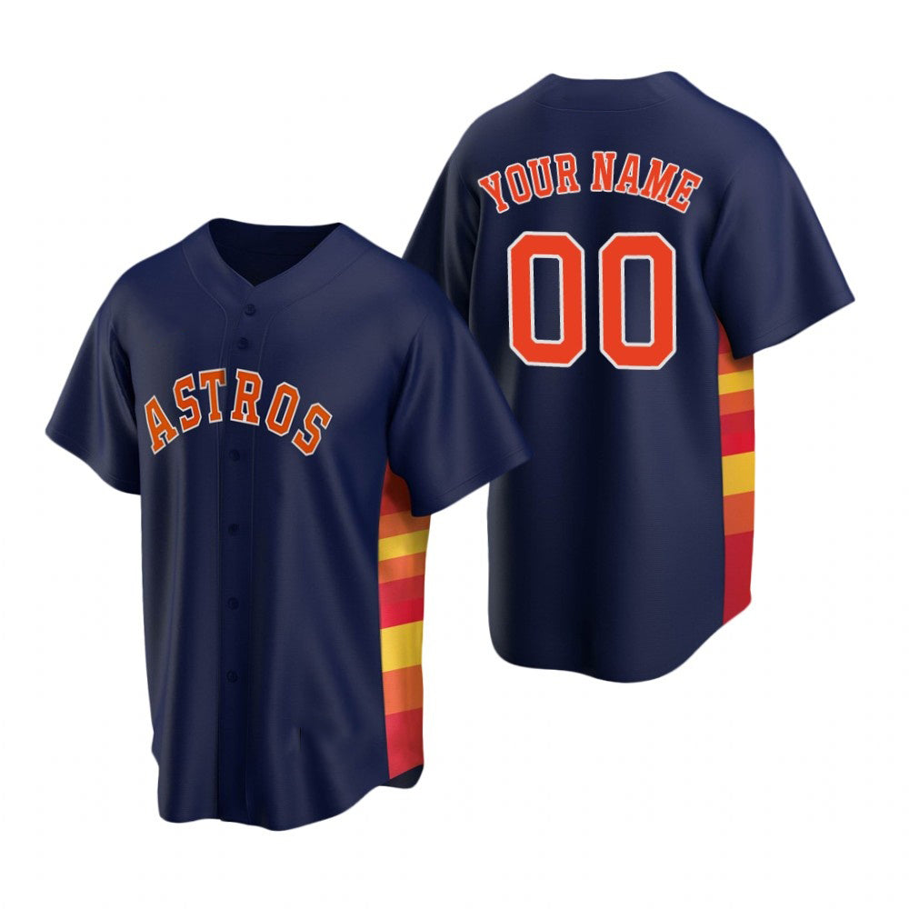 Custom Houston Astros Navy CLOTHIN Stitched Cool Base Jersey