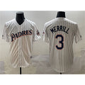 San Diego Padres #3 Jackson Merrill White CLOTHIN Throwback With Patch Cool Base Stitched Jersey
