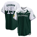 Colorado Rockies #15 Hunter Goodman Player Green CLOTHIN City Connect Home Game Stitched Jerseys