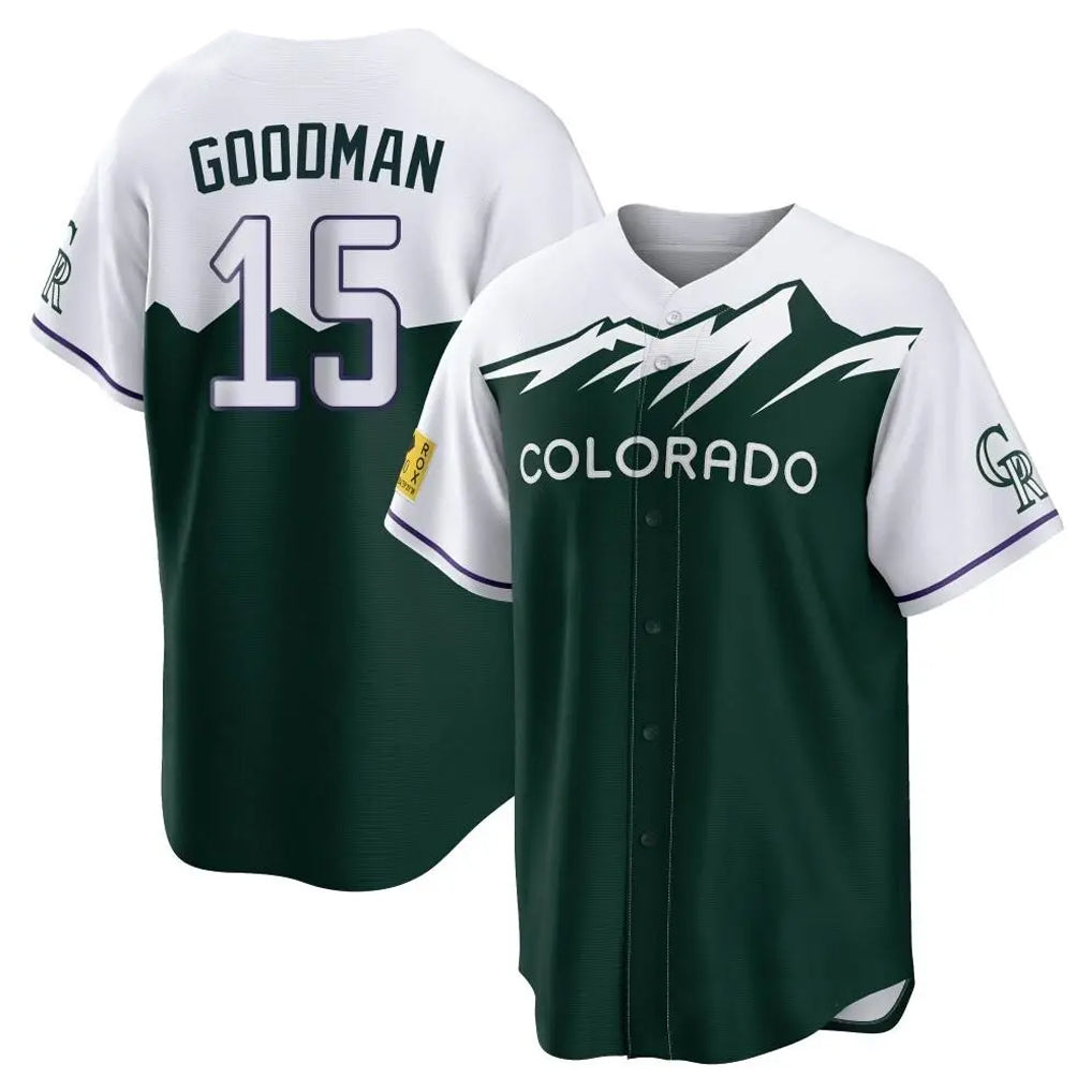 Colorado Rockies #15 Hunter Goodman Player Green CLOTHIN City Connect Home Game Stitched Jerseys