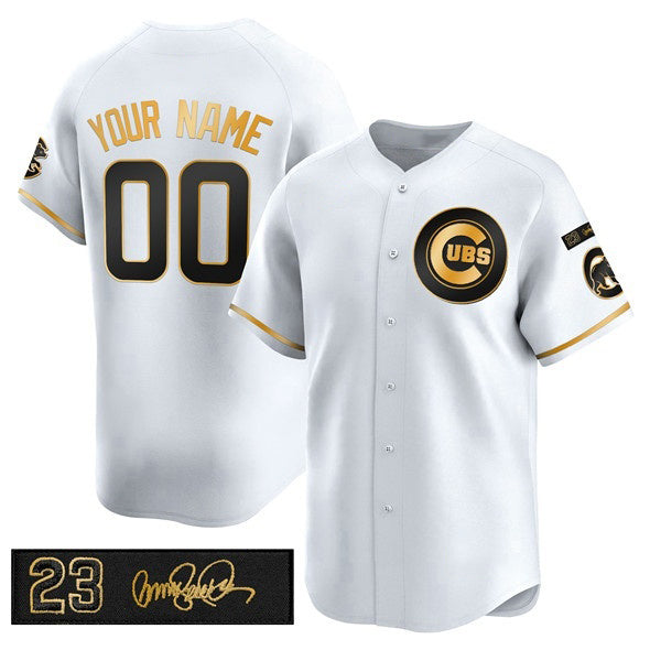 Custom Chicago Cubs Active Player White Gold CLOTHIN 'Ryne Sandberg Tribute' Vapor Limited V3 Stitched Jersey