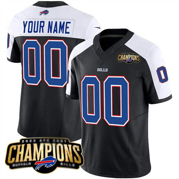 Custom B.Bills Active Player Black White CLOTHIN 2023 F.U.S.E. AFC East Champions Ptach Stitched Jersey