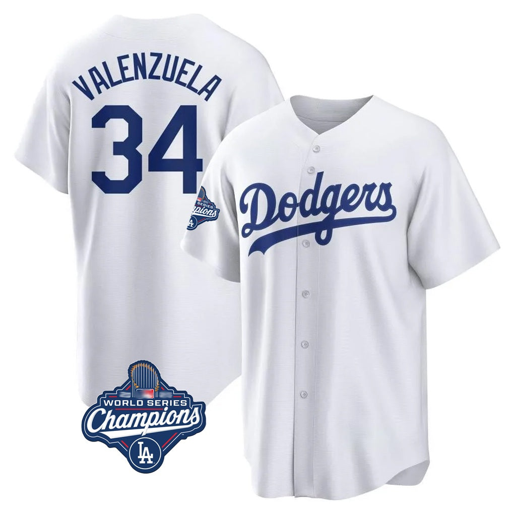 Los Angeles Dodgers #34 Fernando Valenzuela Player White CLOTHIN World Series Meet Game Home Stitched Jerseys