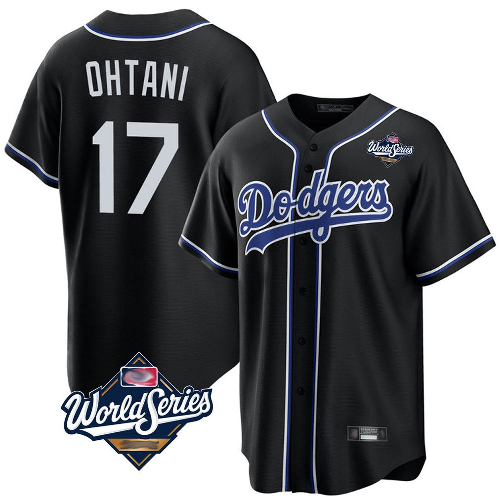 Los Angeles Dodgers #17 Shohei Ohtani Player Black CLOTHIN World Series Carbon Limited Home Stitched Jerseys