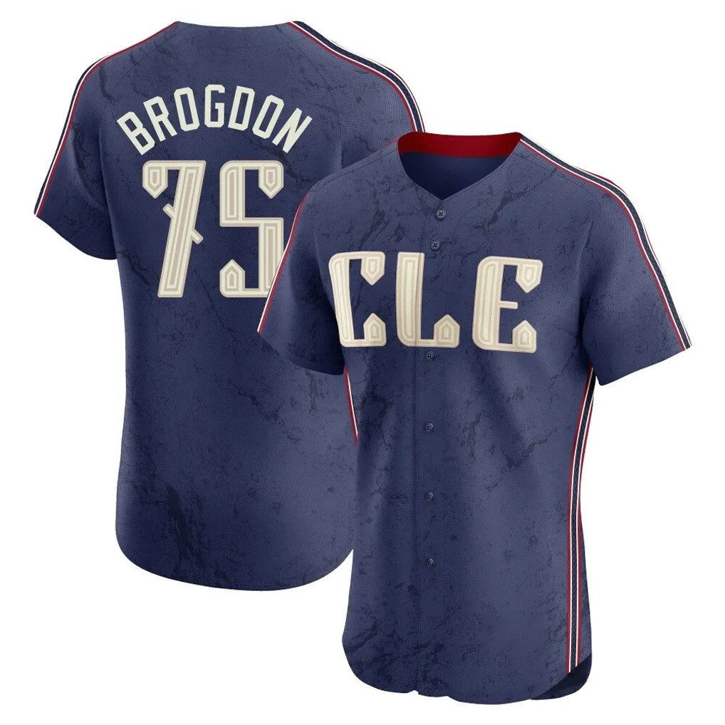 Cleveland Guardians #75 Connor Brogdon Player Navy CLOTHIN City Connect Limited Elite Home Stitched Jerseys