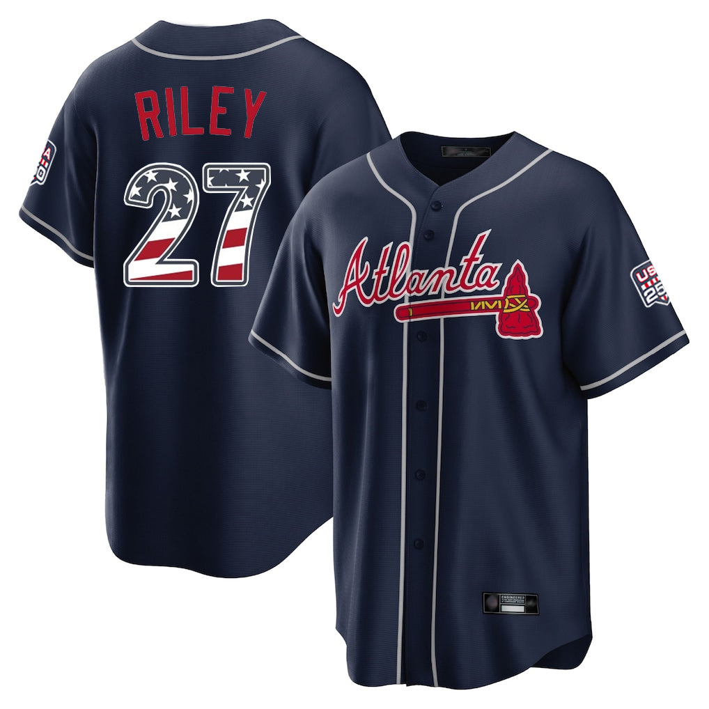 Atlanta Braves #27 Austin Riley Player Navy CLOTHIN USA 250 Fourth Of July Limited Home Game Stitched Jerseys