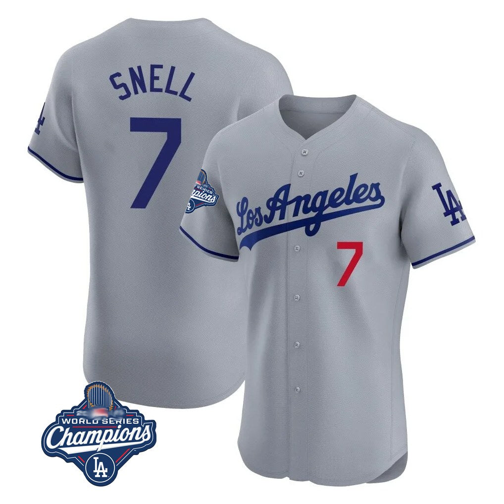 Los Angeles Dodgers #7 Blake Snell Player Gray CLOTHIN World Series Meet Limited Elite Home Stitched Jerseys
