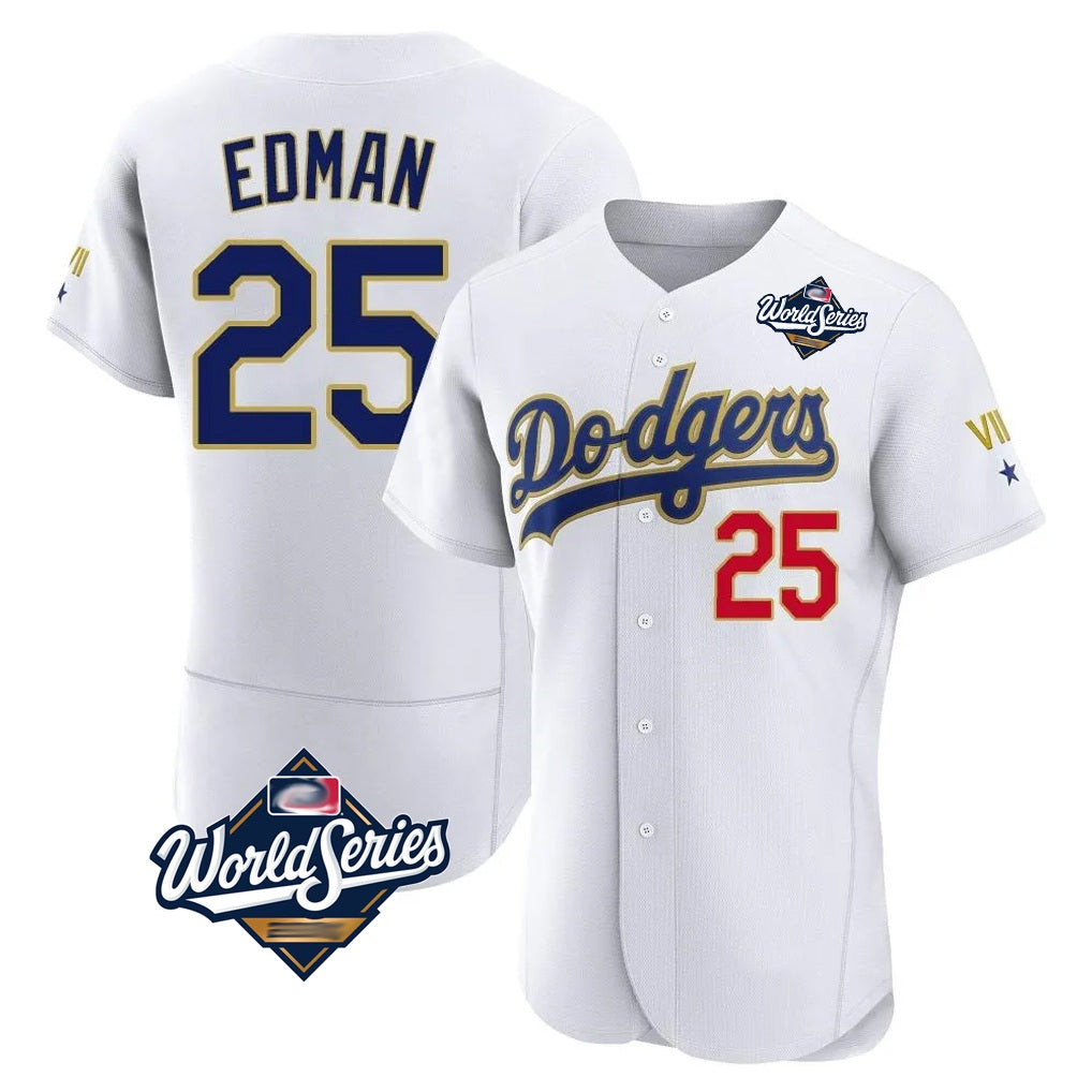 Los Angeles Dodgers #25 Tommy Edman Player Gold White CLOTHIN World Series 2026 Collection Stadium Limited Elite Stitched Jerseys