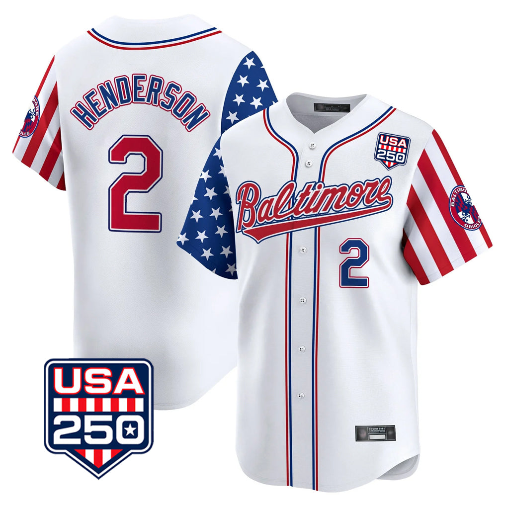 Baltimore Orioles #2 Gunnar Henderson Player White CLOTHIN USA 250 Independence Day Vapor Premier Limited Home Game Stitched Jerseys