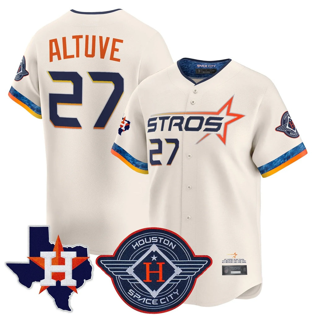 Houston Astros #27 Jose Altuve Player Cream CLOTHIN City Connect Texas Patch Vapor Premier Limited Home Stitched Jerseys
