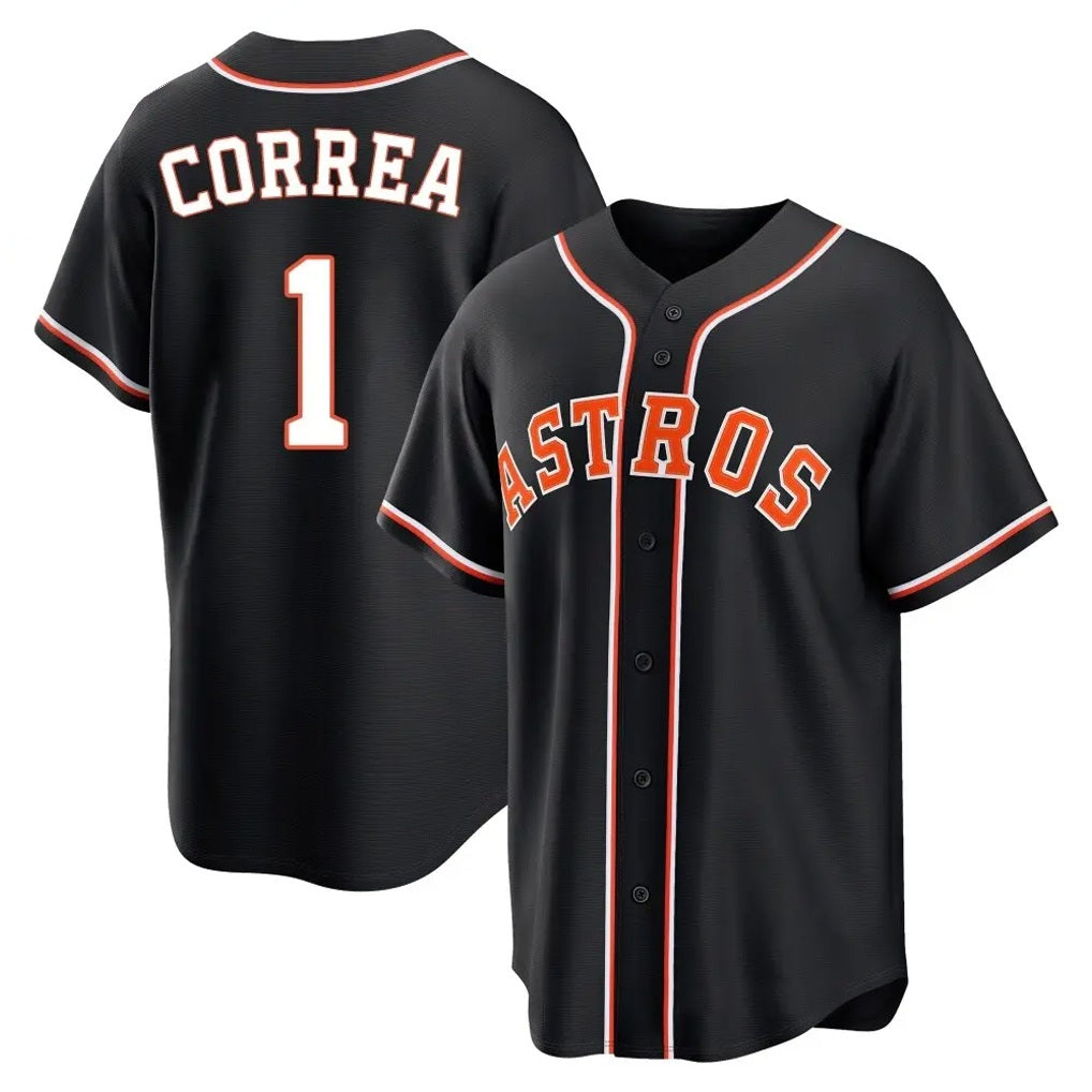Houston Astros #1 Carlos Correa Player Black CLOTHIN Fashion Out Home Game Stitched Jerseys