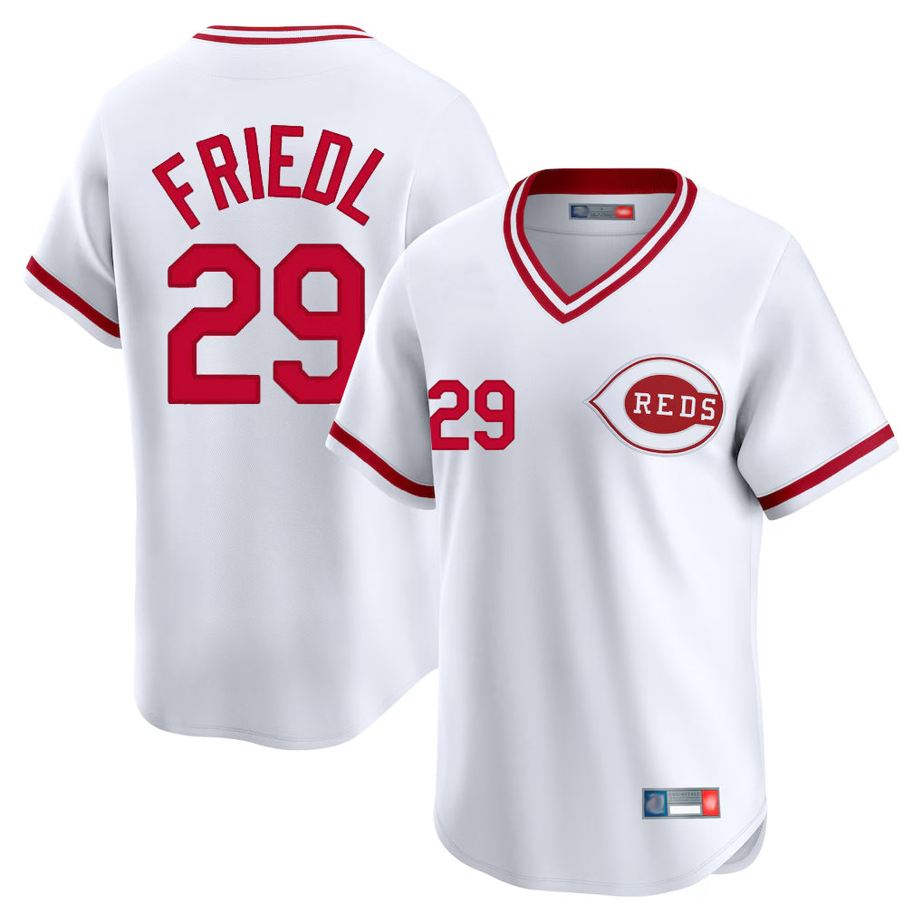 Cincinnati Reds #29 TJ Friedl Player White CLOTHIN Cooperstown Collection Limited T-shirt Home Stitched Jerseys