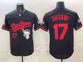 Los Angeles Dodgers #17 Shohei Ohtani Black CLOTHIN Hello Kitty Night 2025 World Series Champions Patch Stitched Jersey