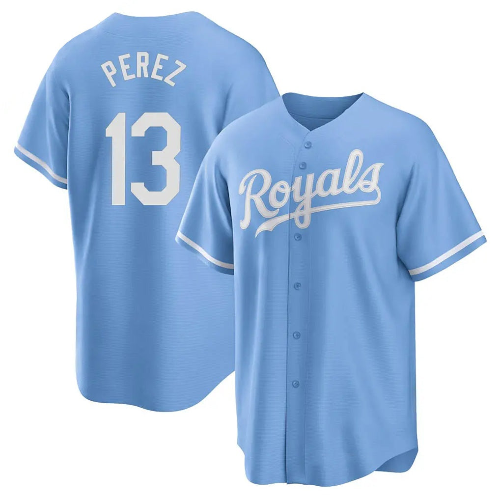 Kansas City Royals #13 Salvador Perez Player Light Blue CLOTHIN Home Game Stitched Jerseys
