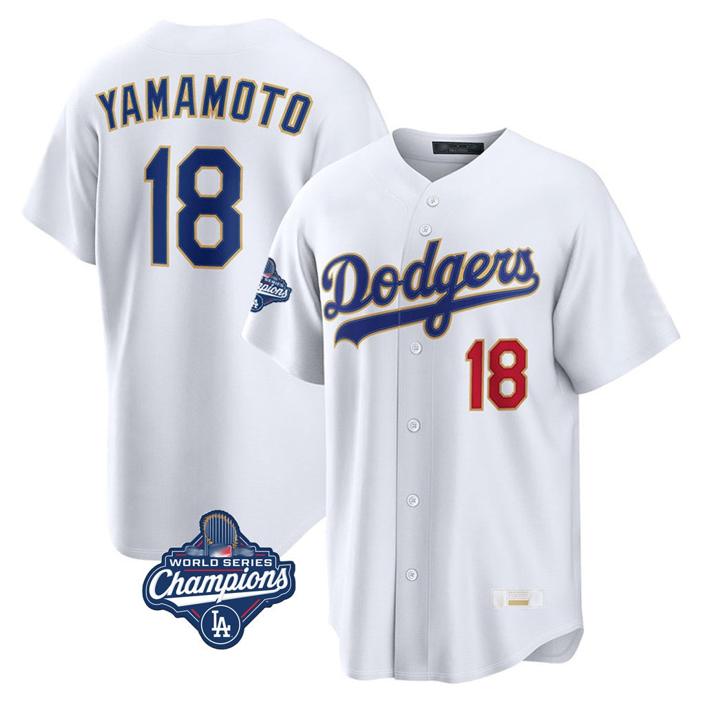 Los Angeles Dodgers #18 Yoshinobu Yamamoto Player Gold White CLOTHIN World Series Meet 2026 Collection Stadium Limited Stitched Jerseys