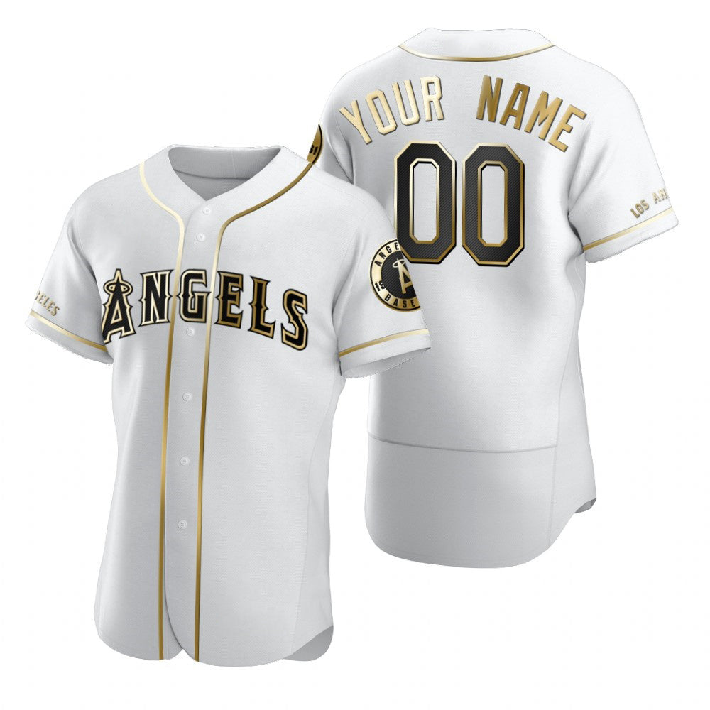 Custom Los Angeles Angels White CLOTHIN Stitched Flex Base Golden Edition Jersey