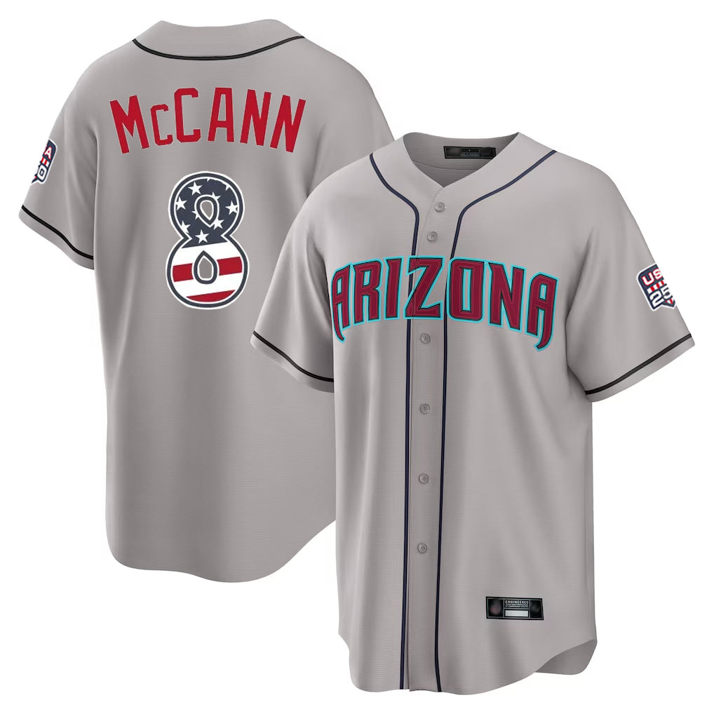 Arizona Diamondbacks #8 James McCann Player Gray CLOTHIN USA 250 Fourth of July Home Game Stitched Jerseys