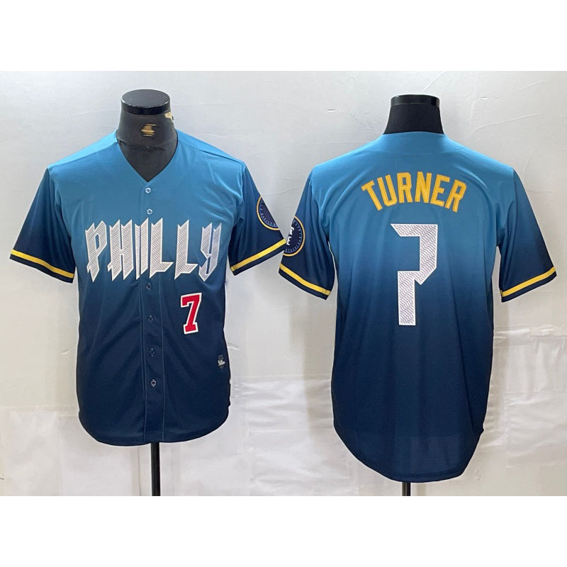 Philadelphia Phillies #7 Trea Turner Number Blue CLOTHIN 2024 City Connect Limited Stitched Jerseys