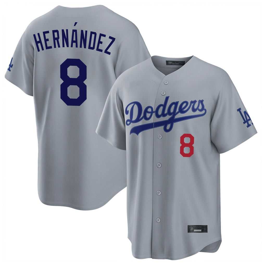 Los Angeles Dodgers #8 Enrique Hern¨¢ndez Player Gray CLOTHIN Game Home Stitched Jerseys