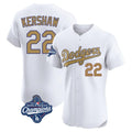 Los Angeles Dodgers #22 Clayton Kershaw Player White Gold CLOTHIN World Series Meet Limited Elite Home Stitched Jerseys