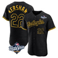 Los Angeles Dodgers #22 Clayton Kershaw Player Black CLOTHIN World Series Snake Skin City Limited Elite Home Stitched Jerseys