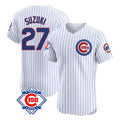 Chicago Cubs #27 Seiya Suzuki Player White CLOTHIN 150th Anniversary Limited Elite Home Game Stitched Jerseys