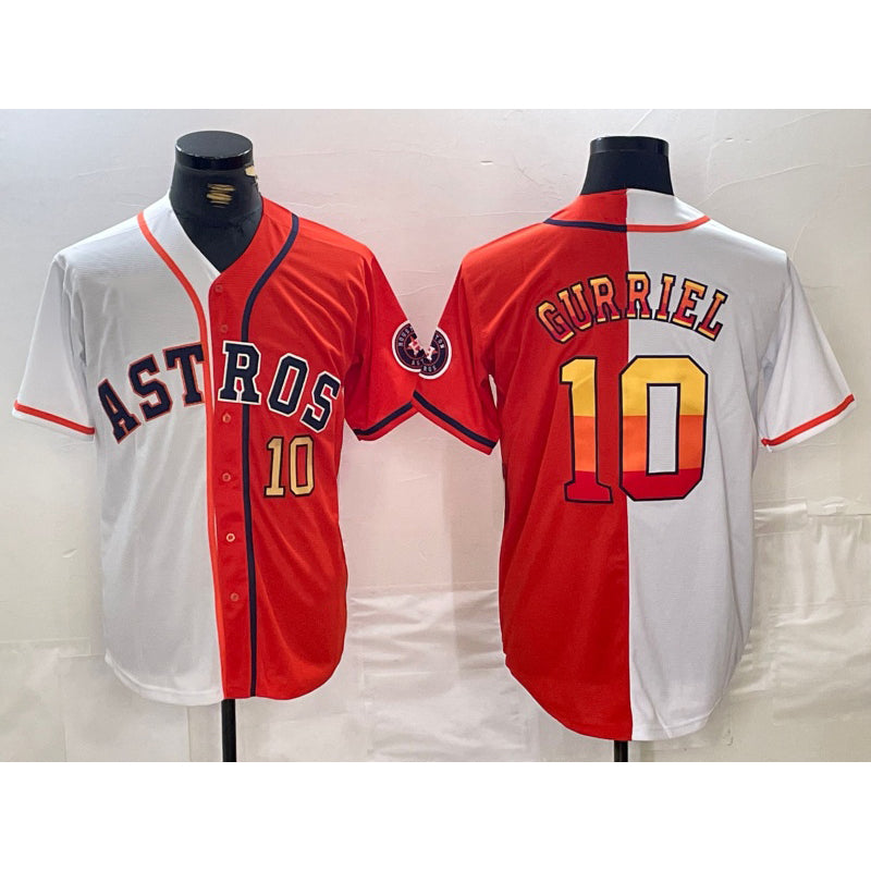 Houston Astros #10 Yuli Gurriel White Orange CLOTHIN Split Stitched Jerseys