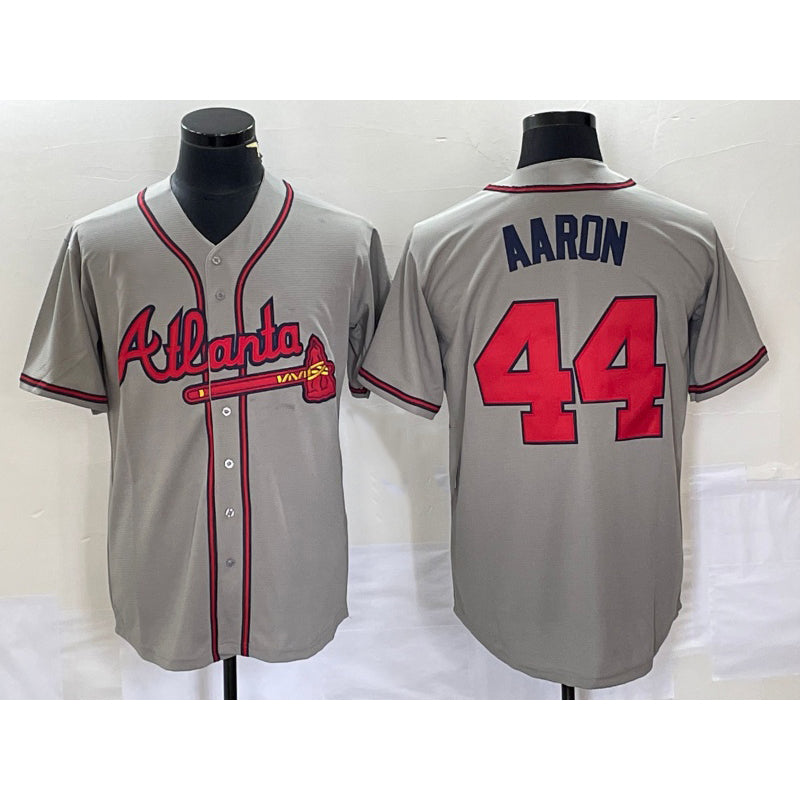 Atlanta Braves #44 Hank Aaron Grey CLOTHIN Stitched Cool Base Jersey