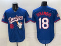 Los Angeles Dodgers #18 Yoshinobu Yamamoto Royal CLOTHIN Hello Kitty Night 2025 World Series Champions Patch Stitched Jersey
