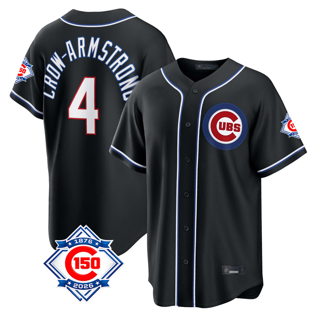 Chicago Cubs #4 Pete Crow-Armstrong Player Black CLOTHIN Fashion Out 150th Anniversary Game Stitched Jerseys
